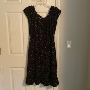 Lauren Conrad Black dress with brown/dark gold hearts, tie back